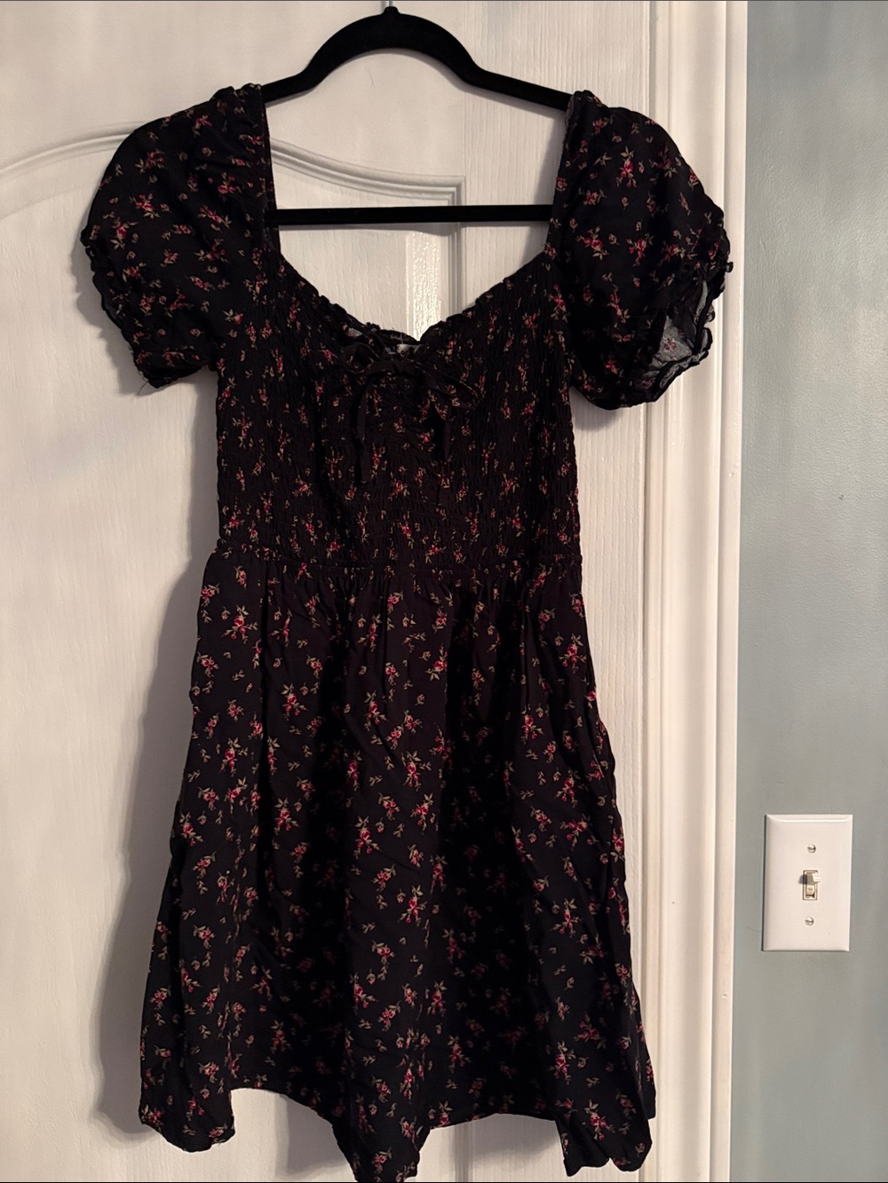 Garage Black Mini Dress with Pink Floral Print